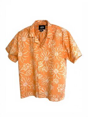 Native Youth‎ Peach Floral Print Cotton Camp Short Sleeve Shirt
